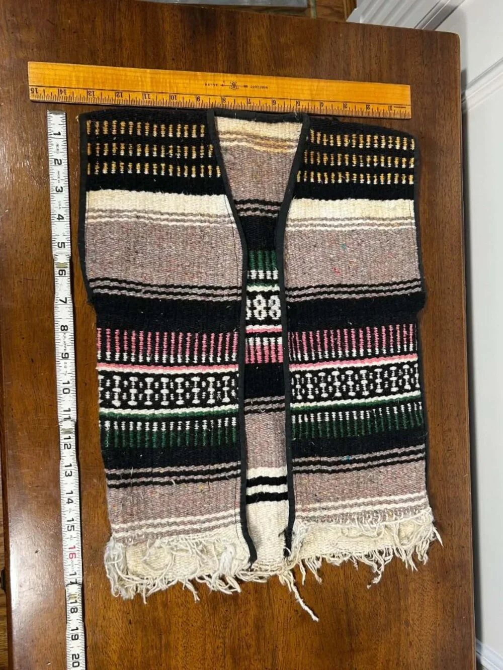 Vintage Kids Mexican Serape Blanket Vest Fringed Open Front